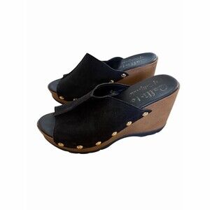 Callisto of California Womens Wedge Mule Slide Sandals Black Studded 8.5.5